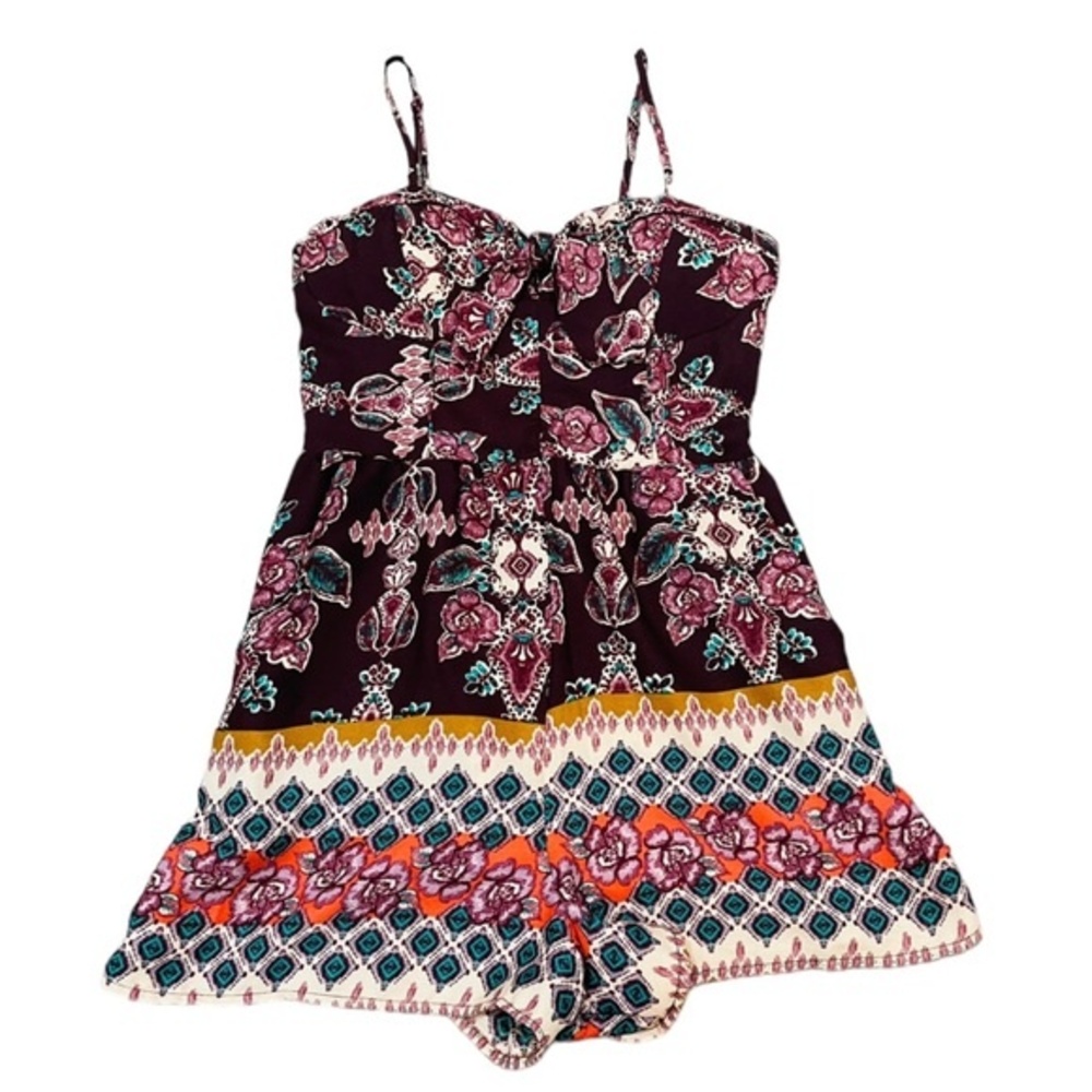 About A Girl Maroon Floral Romper Size M